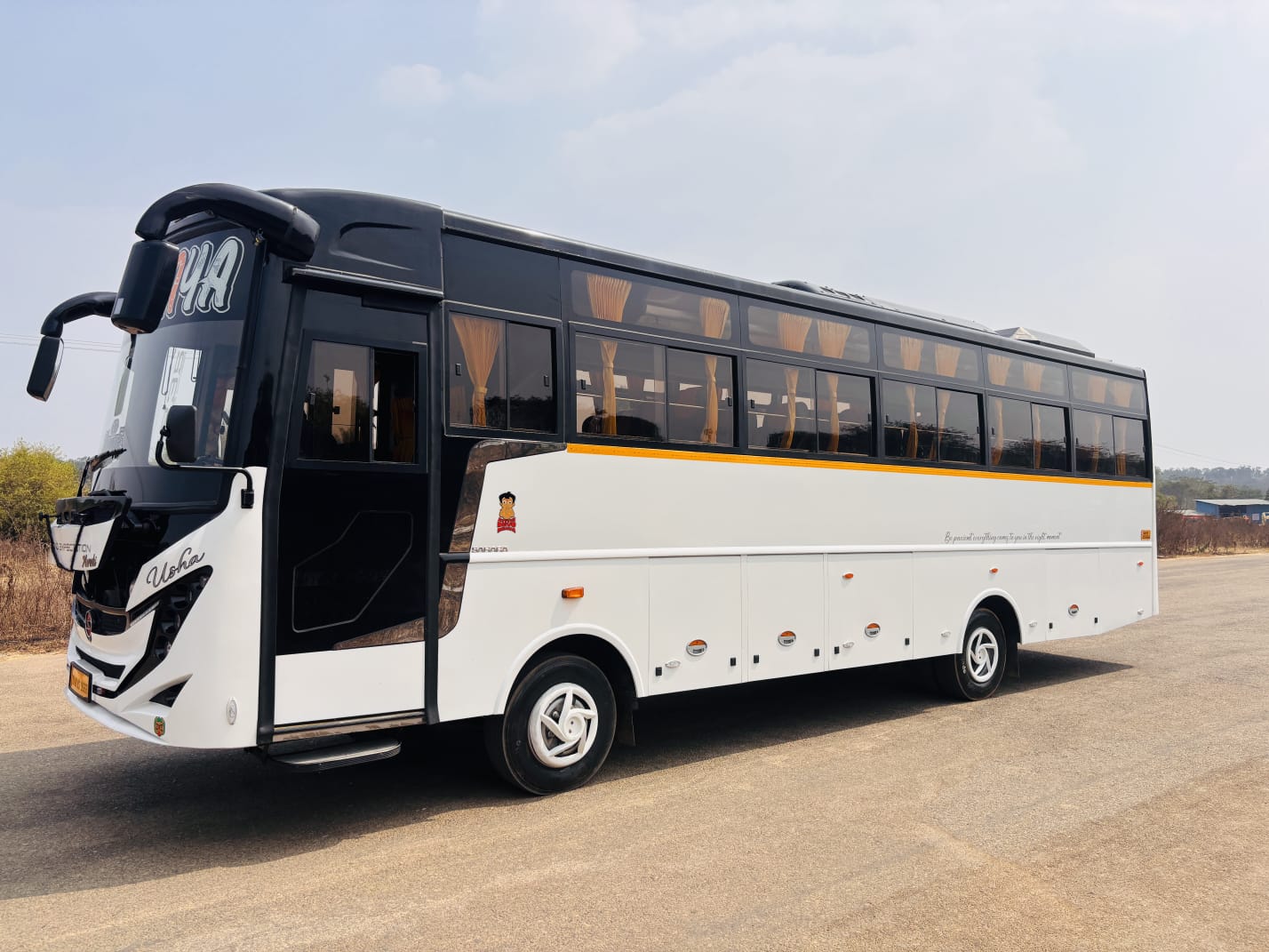 Kanaka Travels bus exterior, ready for a group trip from Bangalore